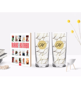 BK Gift Kişiye Özel Renkli Baskılı Baş Harf İsim Tasarımlı İkili Rakı Bardağı ve Rakı Cep Kitabı Hediye Seti-3 (Model 1)
