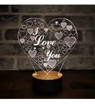 Kalp I Love You Led Gece Lambası Hediye Masa Lambası Ahşap Taban 7 Farklı Işık Renkli