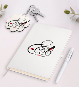 BK Gift Kişiye Özel CEO Beyaz Defter Kalem ve Anahtarlık Hediye Seti-3 (Model 1)