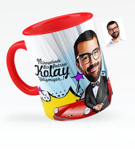 BK Gift Kişiye Özel Bay Patron Karikatürlü Kırmızı Kupa Bardak  1