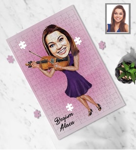 Kişiye Özel Kemancı Karikatürlü A4 99 Parça Puzzle Bayan-1