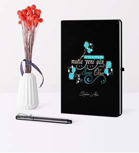 BK Gift Kişiye Özel 365 Mutlu Yeni Gün Temalı Siyah Defter Kalem Seti -2