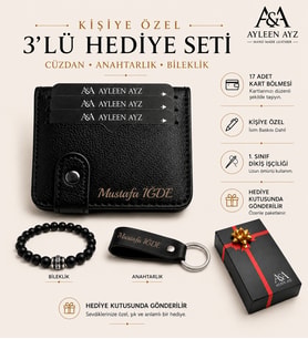 Erkek Kartlık Cüzdan İsme Kişiye Özel Bileklik ve Anahtarlık Hediye (Siyah)