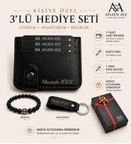 Erkek Kartlık Cüzdan İsme Kişiye Özel Bileklik ve Anahtarlık Hediye (Siyah)