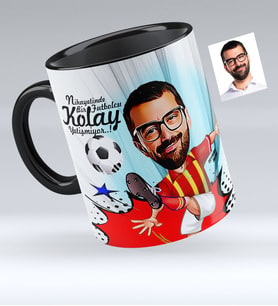 BK Gift Kişiye Özel Bay Futbolcu Sarı Kırmızı Karikatürlü Siyah Kupa Bardak  1