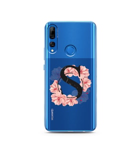 Pembe Çiçekli Harf Tasarım Süper Şeffaf Silikon Telefon Kılıfı Huawei Y9 Prime 2