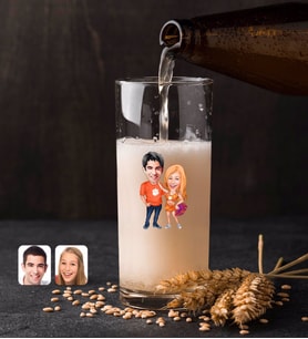 BK Gift Kişiye Özel Sevgililer Karikatürlü Renkli Baskılı Hiball Bira Bardağı-54 (Beyaz)