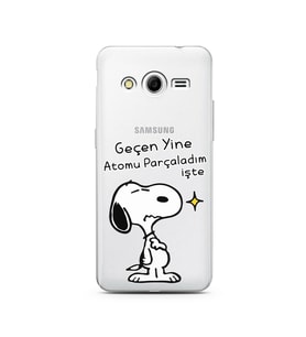 Snoopy Tasarımlı Süper Şeffaf Silikon Telefon Kılıfı Samsung Core 2
