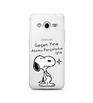 Snoopy Tasarımlı Süper Şeffaf Silikon Telefon Kılıfı Samsung Core 2