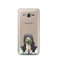 Kapalı Çiçekli Kız Tasarımlı Süper Şeffaf Silikon Telefon Kılıfı Samsung J2 Prim