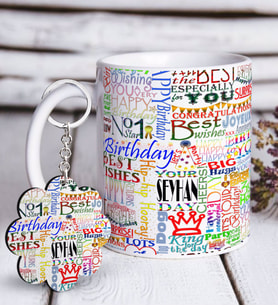 BK Gift Kişiye Özel Happy Birthday Beyaz Kupa ve Anahtarlık Hediye Seti-2 (Model 1)