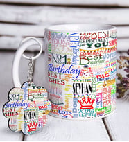 BK Gift Kişiye Özel Happy Birthday Beyaz Kupa ve Anahtarlık Hediye Seti-2 (Model 1)