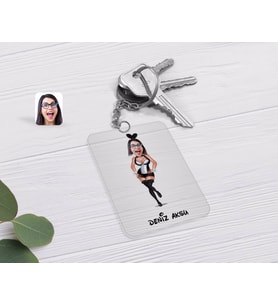 BK Gift Kişiye Özel Tavşan Kız Karikatürlü Şeffaf Pleksi Anahtarlık (Beyaz)