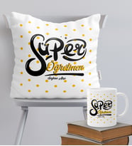 BK Gift Kişiye Özel Süper Öğretmen Temalı Yastık Kupa Seti - 1