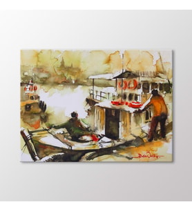 Arty Tablo Suluboya Balıkçılar Tablo (Karışık)