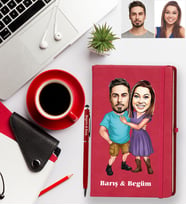 Kişiye Özel Sevgili Karikatürlü Kırmızı Defter Kalem Hediye Seti Model 1