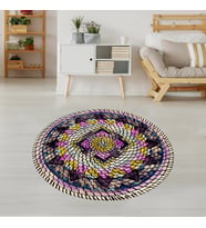Jüt Hasır Kilim Görünümlü Dijital Baskılı Kaymaz Taban Yıkanabilir Modern Salon Halısı ve Yolluk (Lila)