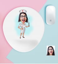 BK Gift Kişiye Özel Hemşire Karikatürlü Bilek Destekli Mouse Pad-1 (Beyaz)