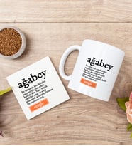 Ağabey Kelime Anlamı Beyaz Kupa Bardak Ve Bardak Altlığı Seti