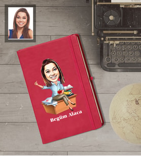 Kişiye Özel Öğretmen Karikatürlü   Kırmızı Defter Bayan-2