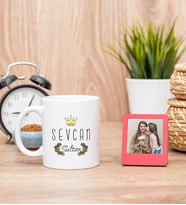 Sultan Tasarım Beyaz Kupa Bardak ve Kırmızı Mini Fotoğraf Çerçevesi