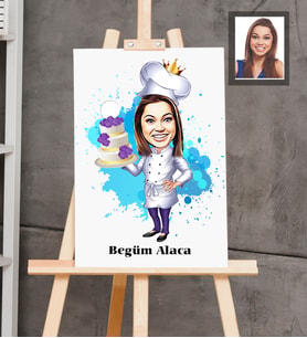 Kişiye Özel Pastacı Karikatürlü  Ahşap Tablo 30x47 Bayan-1