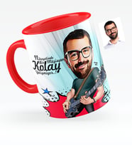 BK Gift Kişiye Özel Bay Gitarist Karikatürlü Kırmızı Kupa Bardak  1