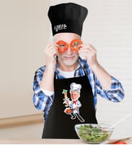 BK Gift Kişiye Özel Bay Chef Karikatürlü Siyah Mutfak Önlüğü Aşçı Şapkası Seti-5