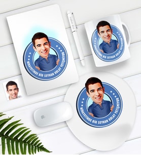 BK Gift Kişiye Özel Bay Kolay Yetişmiyor Karikatürlü Defter Kalem Kupa Mouse Pad Seti-3 (Model 1)