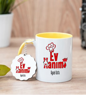 Ev Hanımı Sarı Kupa Bardak Ve Anahtarlık Set