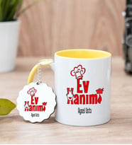 Ev Hanımı Sarı Kupa Bardak Ve Anahtarlık Set