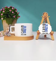 Babaya Hediye Canım Babam Tasarımlı Kişiye Özel Baba Ahşap Altlıklı Fincan ve Anahtarlık Seti