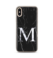 Iphone X Siyah Mermer Harf Tasarımlı Telefon Kılıfı M-Harfi 