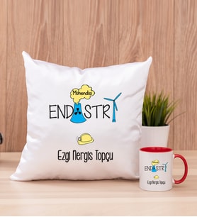 Endüstri Mühendisi Kare Yastık ve Kırmızı Kupa Bardak