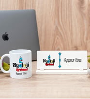 Biyoloji Öğretmeni Beyaz Kupa Bardak Ve Masa İsimliği Hediye Set