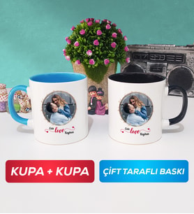 İkili Sevgiliye Sevgililer Günü Hediyesi 11 Kupa Bardak Mavi Siyah