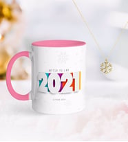 BK Gift Kişiye Özel 2024 Mutlu Yıllar Pembe Kupa ve Kar Tanesi Kolye-5 (Model 1)