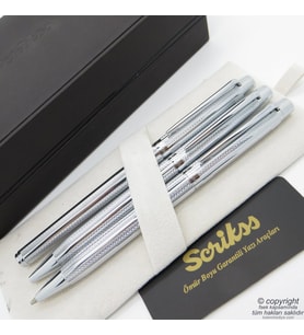 Scrikss 722W 3'lü Set Krom  Roller Kalem + Tükenmez Kalem + Versatil Kalem Seti  Scrikss Venüs  İsme Özel Kalem  Hediyelik Kalem