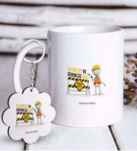 BK Gift Kişiye Özel Mesleki İş Sağlığı ve Güvenliği Şefi Beyaz Kupa ve Anahtarlık Hediye Seti-1 (Model 1)