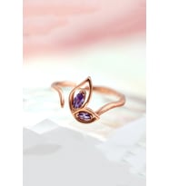 Lila Taşlı Kanat Motifli 14k Rose Gold Kadın Yüzük