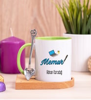 Memur Ahşap Altlıklı Yeşil Kupa Bardak