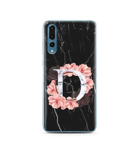 Mermer Çiçekli Harf Tasarım Süper Şeffaf Silikon Telefon Kılıfı Huawei P20 Pro  