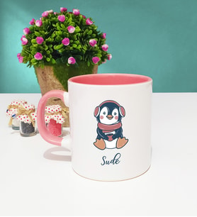 Tatlı Penguen Tasarımlı Kişiye Özel Penguen Kupa Bardak Pembe