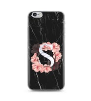 Siyah Mermer Çiçekli Harf Tasarım Süper Şeffaf Silikon Telefon Kılıfı İphone 6 P