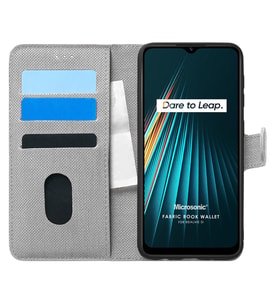 Microsonic Realme 5i Kılıf Fabric Book Wallet Gri
