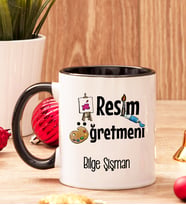 Resim Öğretmenine Hediye İçi Ve Kulpu Renkli Kupa Bardak