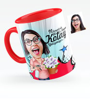 BK Gift Kişiye Özel Ev Hanımı Karikatürlü Kırmızı Kupa Bardak  2