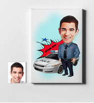 BK Gift Kişiye Özel Bay Trafik Polisi Karikatür Kanvas Tablo 50x70cm 2