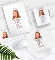 BK Gift Kişiye Özel Hemşire Karikatürlü Defter Kalem Kupa Mouse Pad Seti-2 (Model 1)
