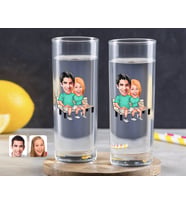 BK Gift Kişiye Özel Renkli Baskılı Sevgililer Karikatürlü İkili Vodka Bardağı-55 (Beyaz)
